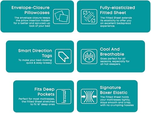 Miniatura 6 de Juego de sábanas de damasco de tamaño King dividido de plumas y puntadas, 100% algodón suave, transpirable, 5 piezas, bolsillos profundos de 18