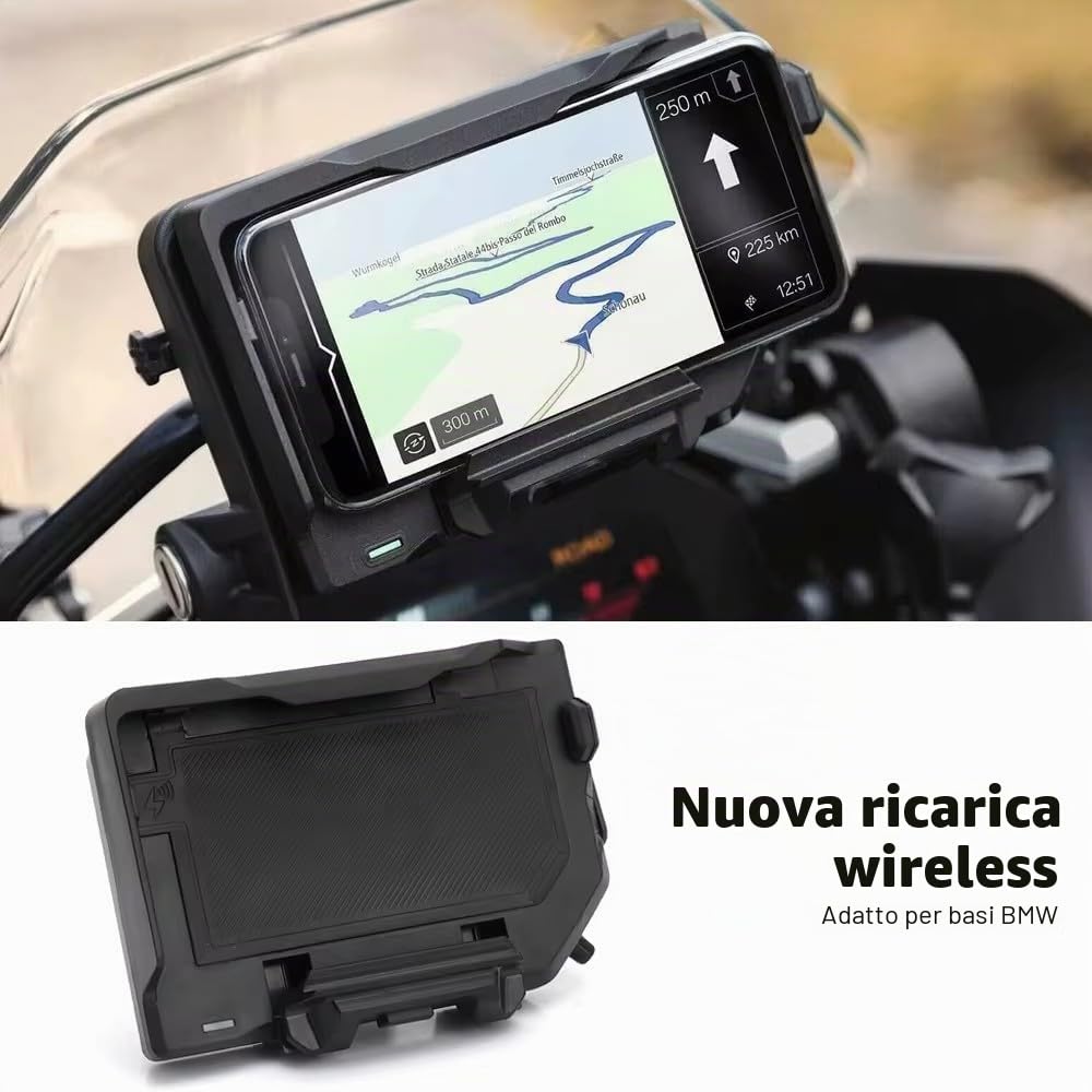 Nuovo supporto per telefono per moto Caricabatterie wireless USB Ricarica rapida per BMW R1200GS R1250GS Adventure R1300GS F750GS F850GS R1250R (Linea nera)