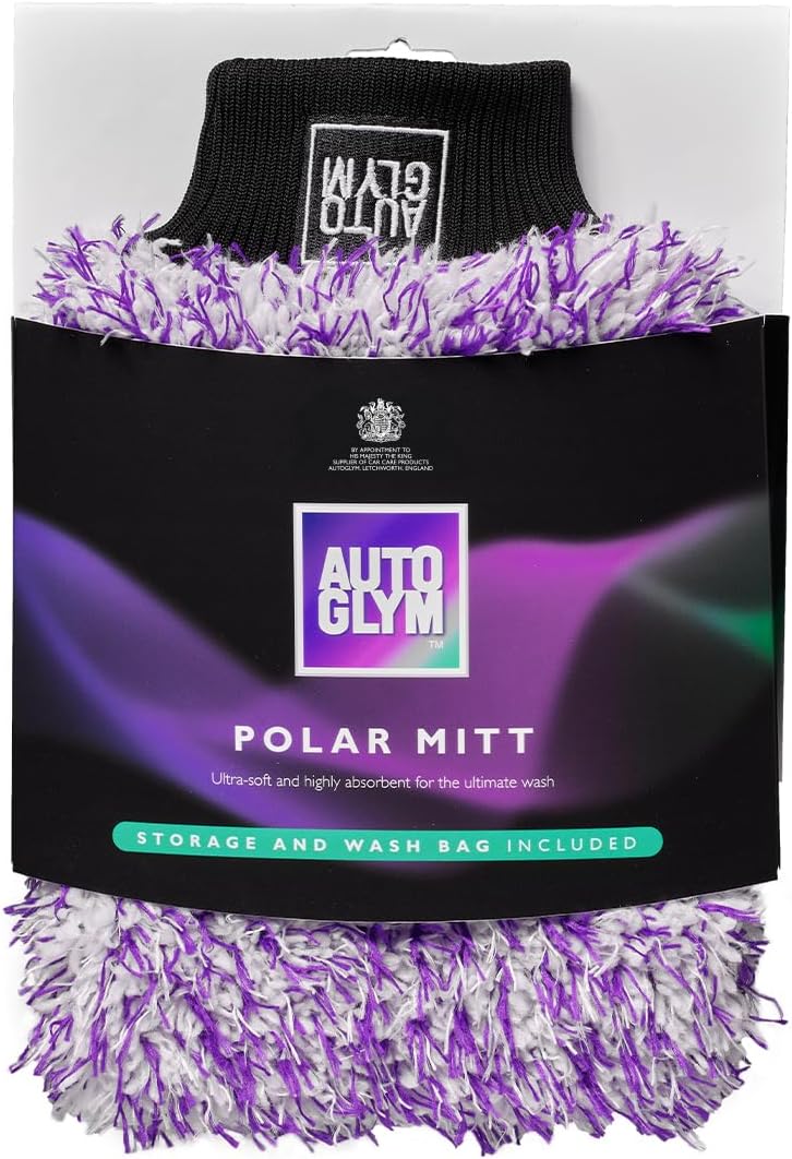 Polar Car Wash Mitt with Storage and Washbag Included, Premium Fine Microfibre Strands, Scratch-Free Results