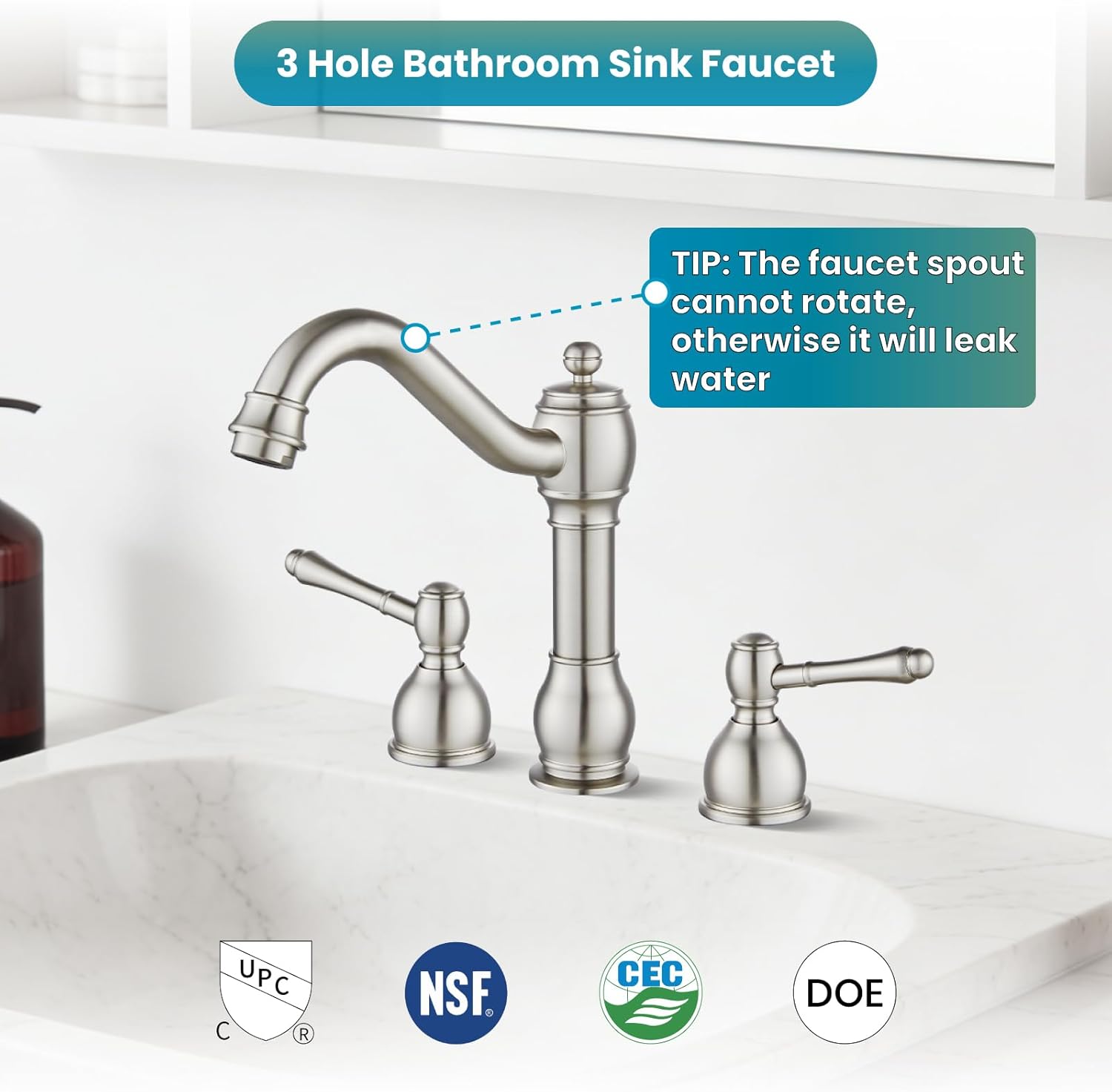 gotonovo 8 Inch Widespread Bathroom Faucets for Sink 3 Hole 2 Lever Handle Deck Mount with Pop Up Drain Hot and Cold Water Supply Lines Brushed Nickel