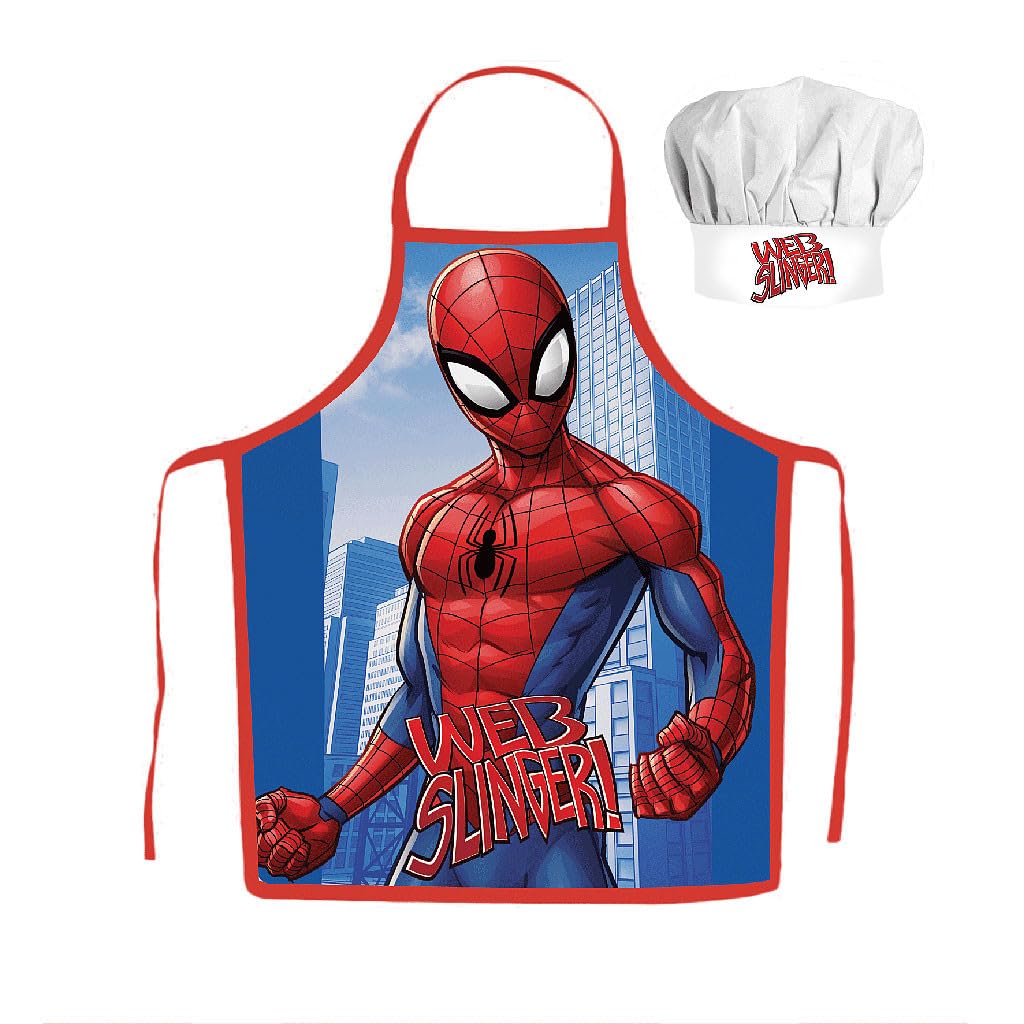 OM SUPPLIES Iconic TV Cartoon Characters Kids Children Cooking Baking Apron and Chef Hat Set Aprons for Children Boys & Girls Christmas Birthday Gift (Web)