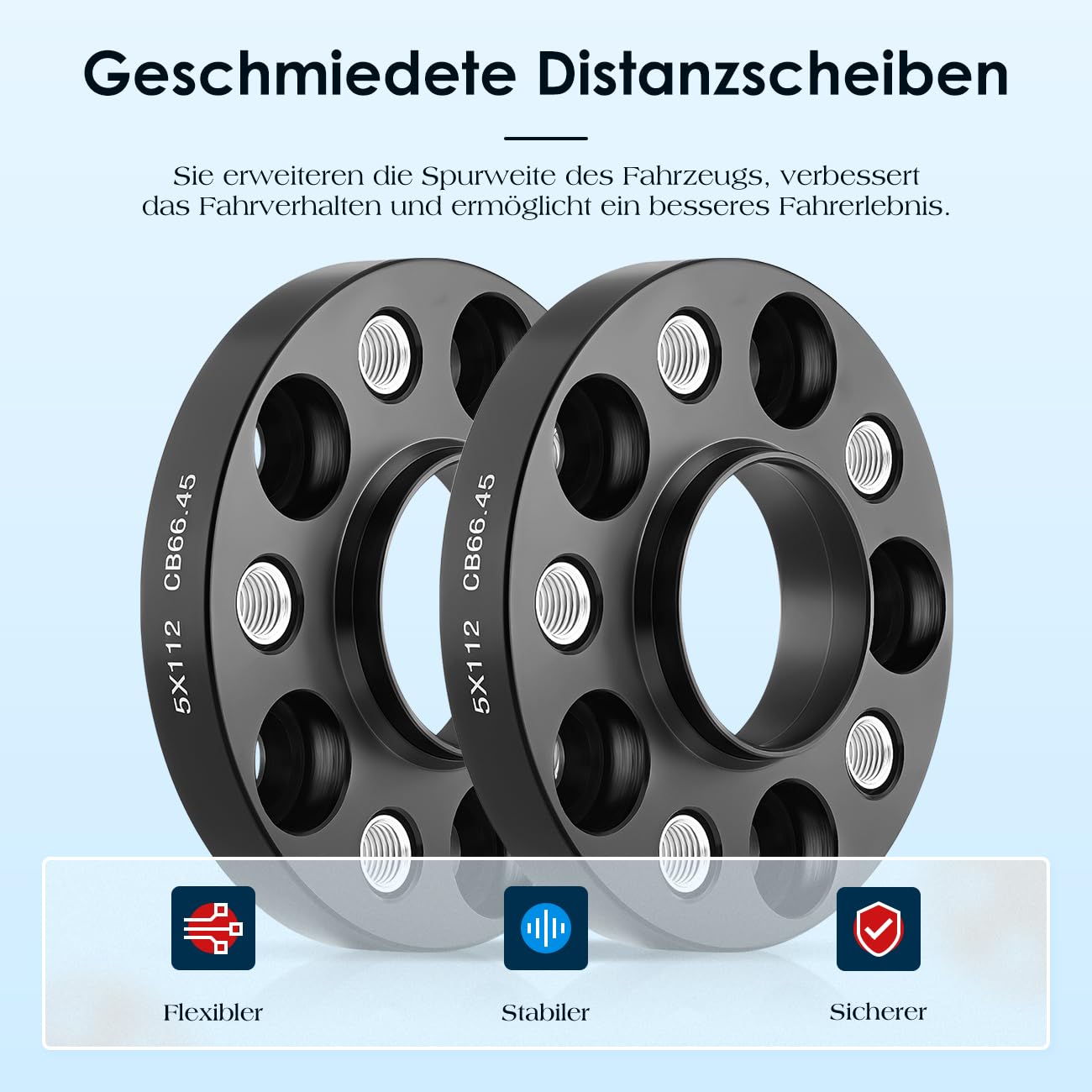 GEARMONSTER Zestaw podkładek dystansowych 2 x 20 mm, LK:5x112 NLB:66,45, 40 mm poszerzenia kół z 10 sztukami śrub do kół M14x1.5x25mm do Benz, czarne
