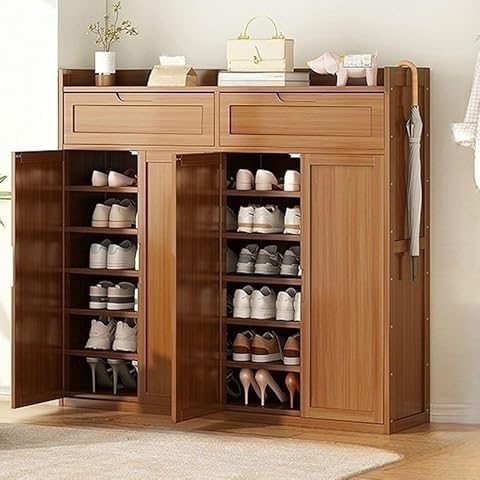 CraftThink Wood Shoe Storage Cabinet with 8 Tiers, Shoe Storage Rack Closed Back, Free Standing Shoes Rack for Living Room Entryway (Wood Door & Drawer, Nut-Brown, 48" L x 13" W x 45" H) Cover