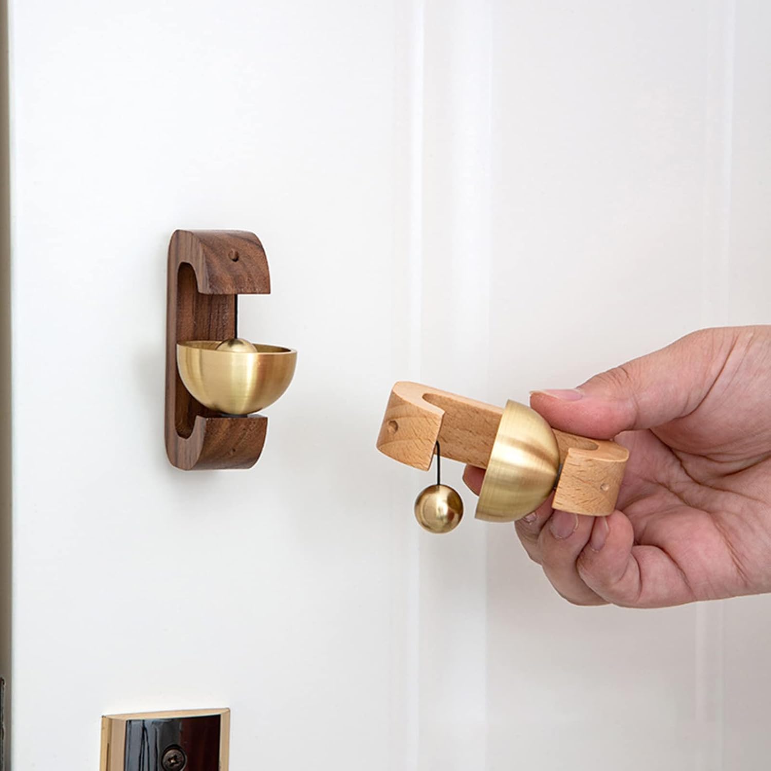 Suction-Door Wind Chimes, Magnetic Shopkeepers Bell for Door Opening Golden Silk Wood Doorbell Wind Chime, Good Luck for Women Men Kids, for Valentine's Day(B)