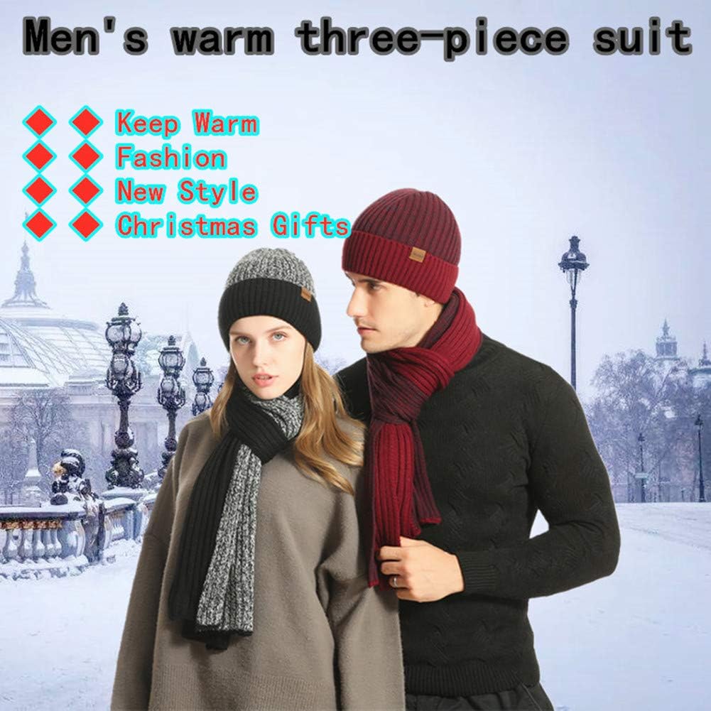 Mens Winter Scarf Hats and Gloves Set Knit Beanie Hat Warmer Scarfs and TouchScreen Glove 3 Pcs for Men - Image 3