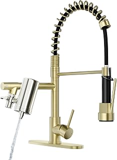 AIMADI Gold Kitchen Faucet with Water Filter,Spring Pull Down Sink Faucet