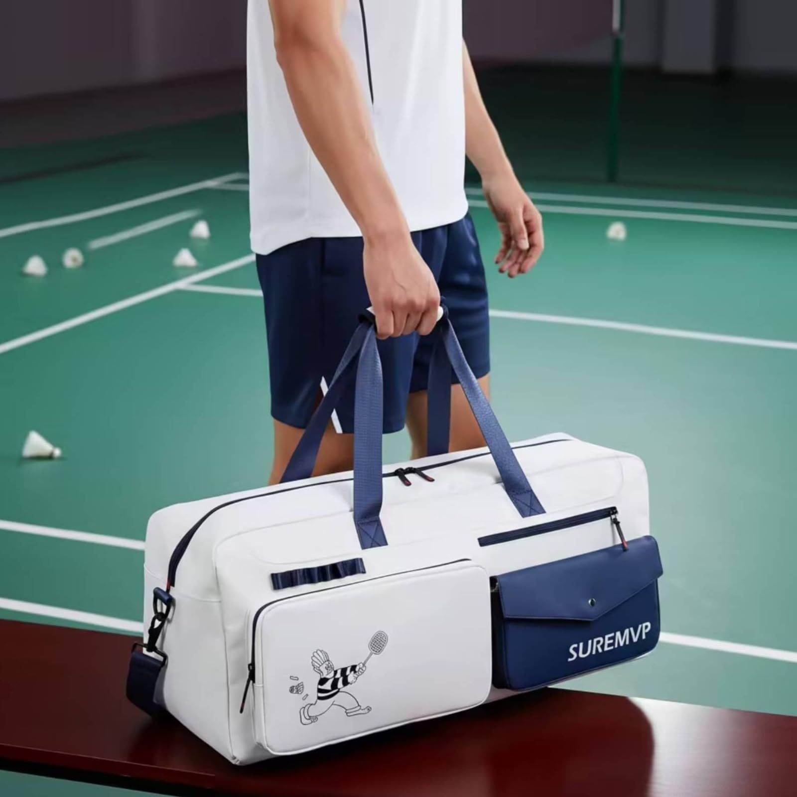 Borsa Porta Racchette Capiente Borsa da Tennis con Scomparto Termico Imbottito Borsone con Scomparto Scarpe per Allenamento, Palestra, Array, D-05 Grigio Borsa Per Racchette