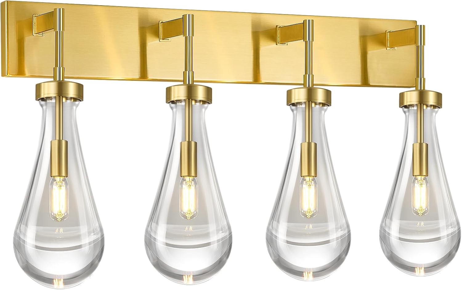 Raindrop Wall Sconces Gold Crystal Sconces Wall Decor Modern Lighting Glass Bathroom Sconces Indoor Vanity Light Wall Lamp for Bedroom Living Room Stair(4-Light)