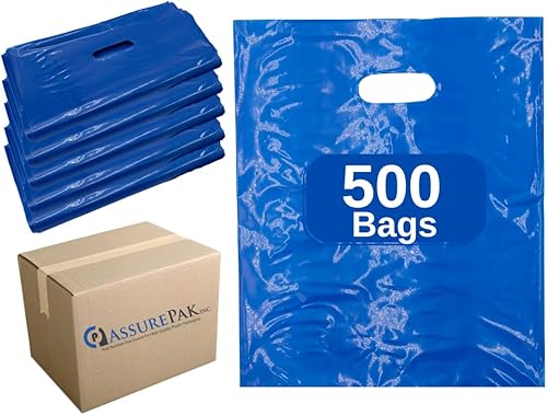ASSUREPAK Bolsas de plástico para mercancías troqueladas de LDPE - 500 bolsas - 12"x15" - 1.5 mil - Azul - 1215DCBLUE