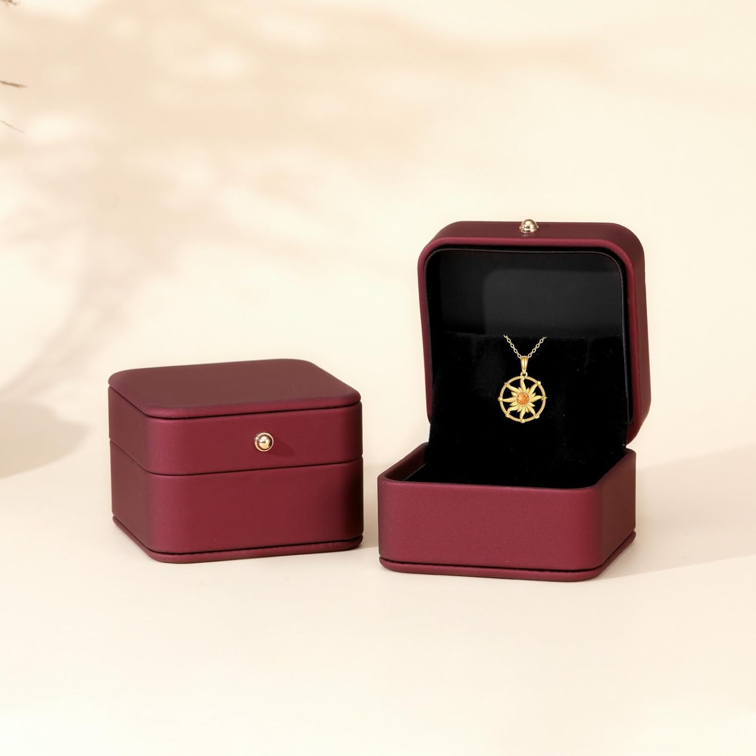 DOVRAN 14K Gold Sun Moon Star Necklace for Women Solid Gold Amber Sun Jewelry Gifts for Her