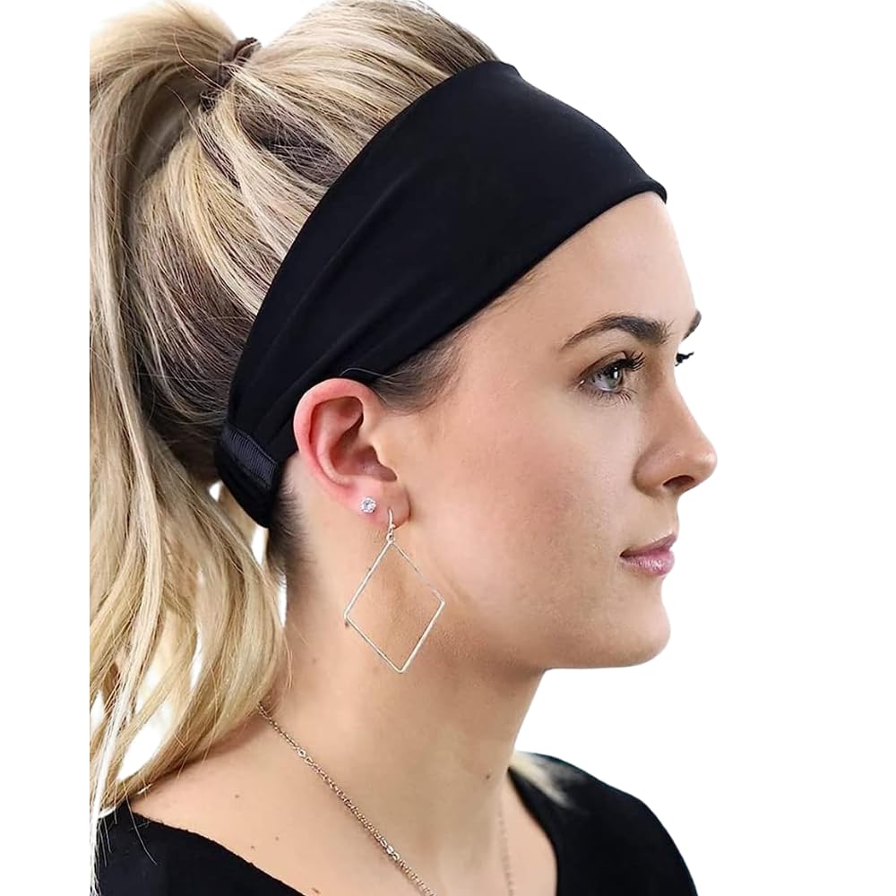 Polyester Gym Headband For Men And Women- Sports Headband For Workout & Running, Breathable, Non-Slip & Quick Drying Head Bands For Long Hair Cycling, Cricket, Running,, Black