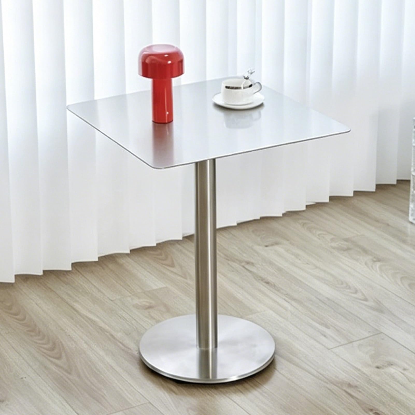 MARXAN Table de Bar à Cocktail en Acier Inoxydable, Plateau de 50 cm/60 cm, Table Basse carrée pour Salon, Salle à Manger, Bout de canapé, Cuisine, Petit-déjeuner, Salle à Manger(60x60x75cm)