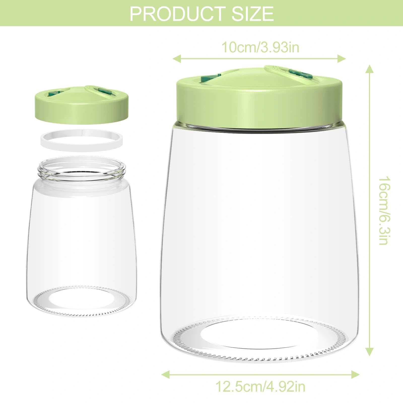1.4L Fermentadora con Ventilación de Liberación de Aire de 1 Vía, Frasco de Fermentación, Tarro de Fermentación de Cristal para Kéfir, Kimchi, Chucrut, Iniciador de Masa Madre(Verde, 2 PCS)