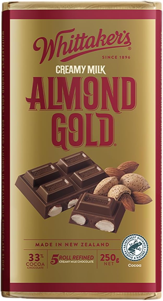 Classic Block, Crafting New Zealand’s finest chocolate since 1896, Imported from New Zealand (Pack of 1, Almond Gold, 33% COCOA • 5 ROLL REFINED, 250 Gram)