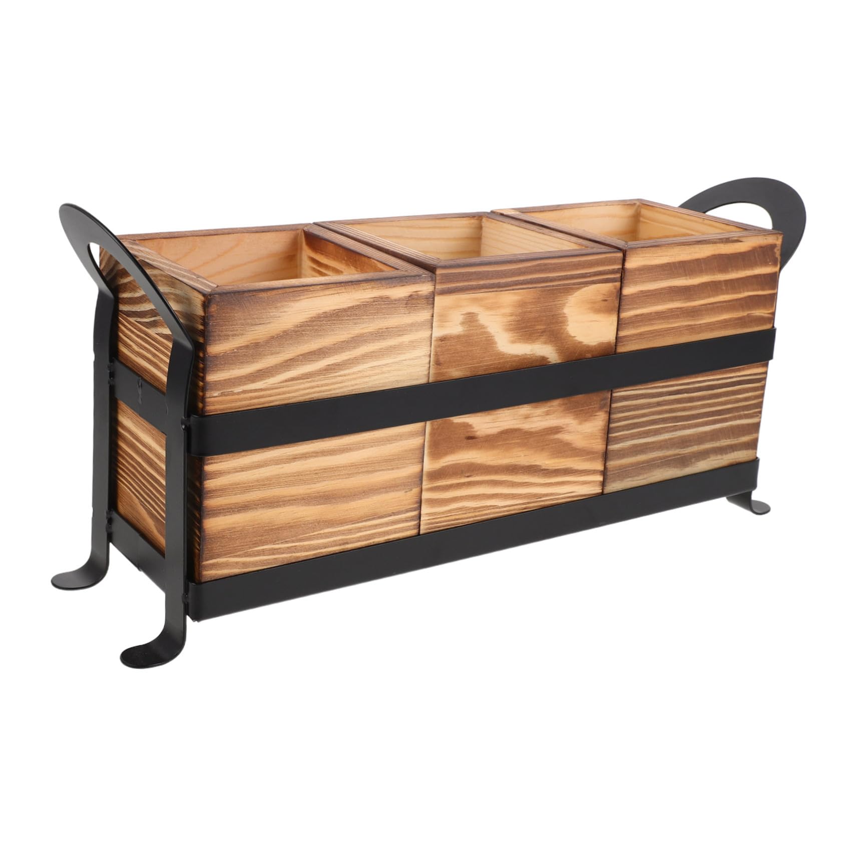 ABOOFAN Soporte para Utensilios de Cocina de Madera con Compartimentos Organizador de Cubiertos y Utensilios para Encimera Estructura de Madera Hierro para Almacenamiento y Fácil Limpieza