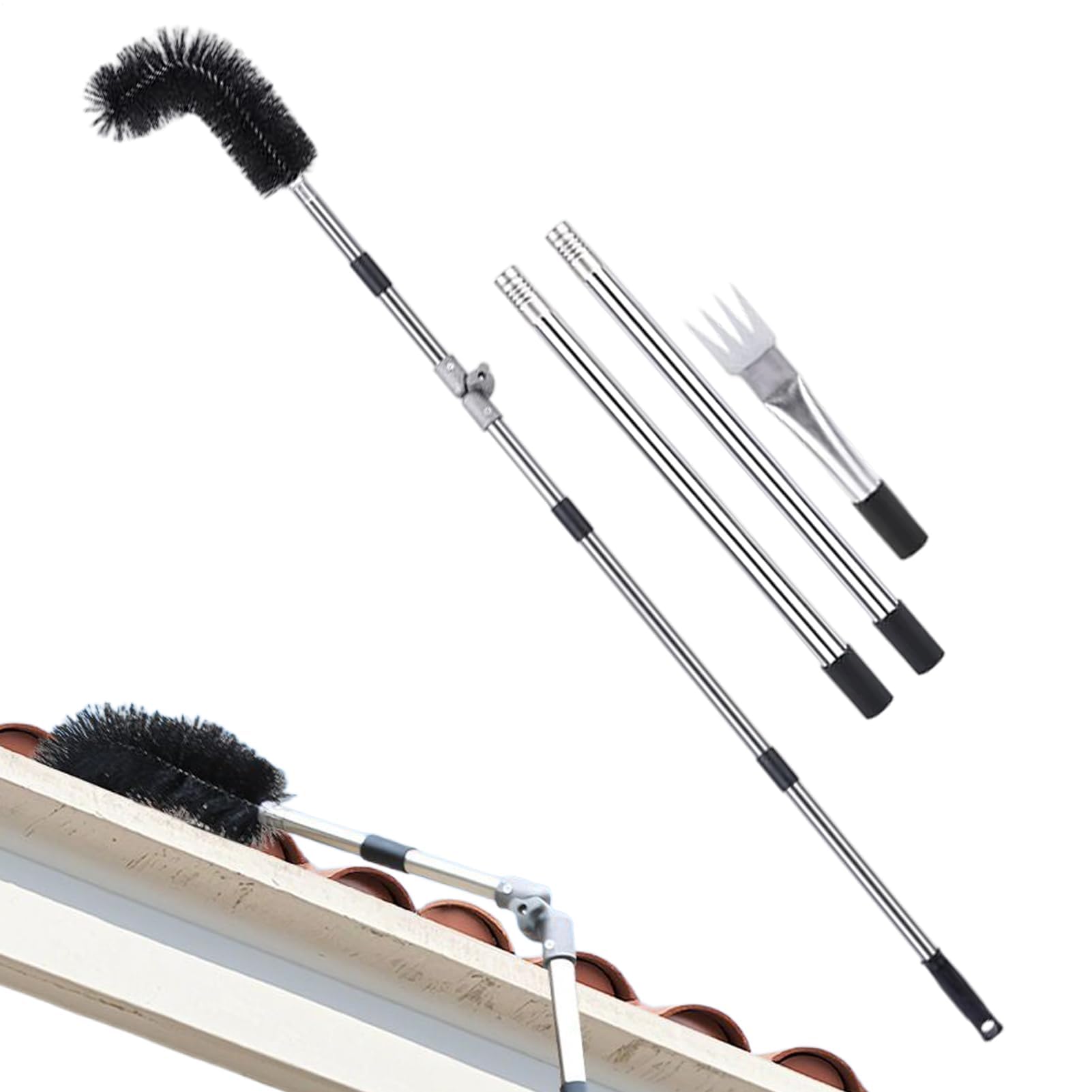 Teles - Kit de limpieza de canalones ligero con cepillo y pala para techo y herramienta de canalón para un cuidado seguro en el hogar, fácil acceso y limpieza eficiente