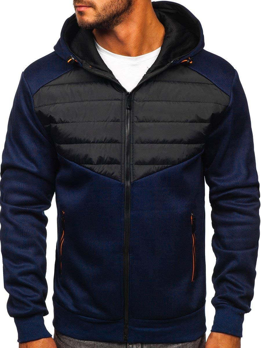 BOLF Hombre Chaqueta guateada de Entretiempo con Capucha Cierre de Cremallera Cuello alto Cazadora Ropa de Abrigo Plumas Bomber Fitness Outdoor Básico Estilo Deportivo Mix 4D4