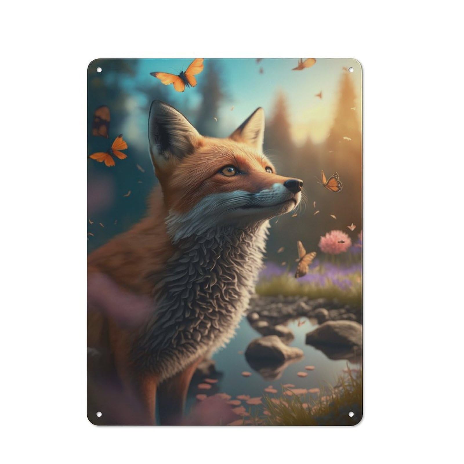 Junmoney Fox Butterfly Magic Metal Sign 40X30cm With For Workshop Wall, Rustic Decor, Wall Decoration For Workshops And Hobby Rooms