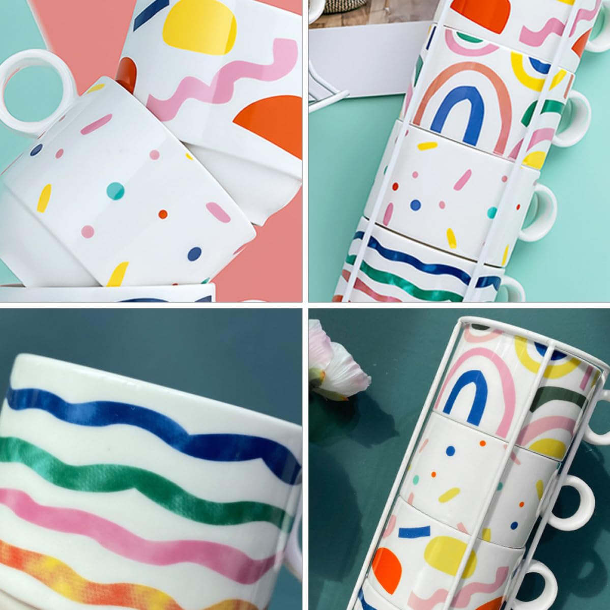 STOBAZA Tasse à Café Empilable en Céramique 200ml Support Fer