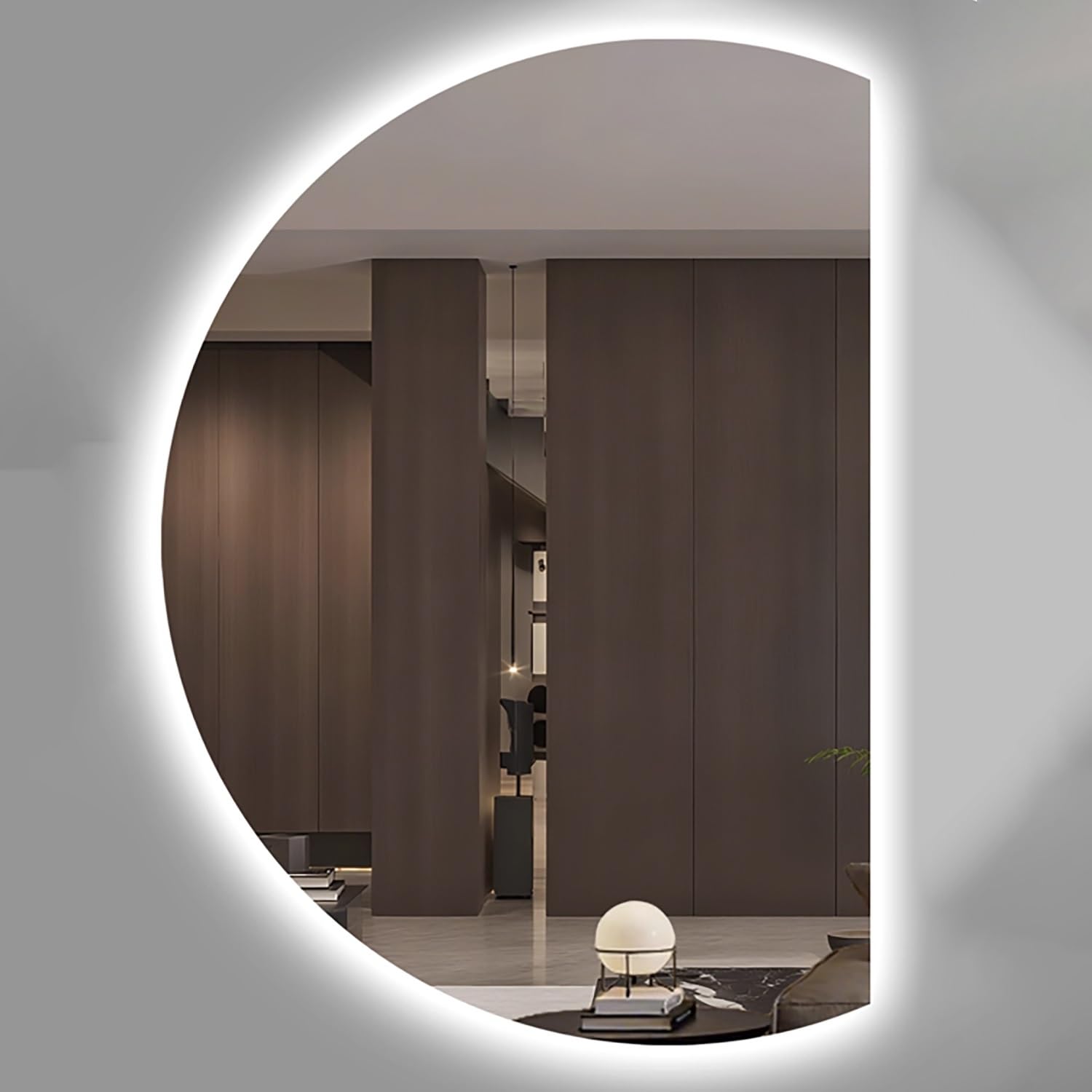 WQZzjm Dimmable WallMounted AntiFog Bathroom Mirror, Smart LED Lighted Mirror, EnergySaving, 3 Color Temperatures (Right Semicircle, 90cm) (Left Semicircle 90cm)