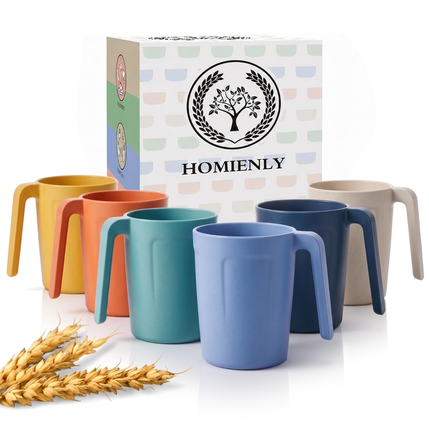 Homienly Wheat Straw Coffee Mugs, Alternative to Plastic Coffee Cups, Set of 6, Unbreakab…