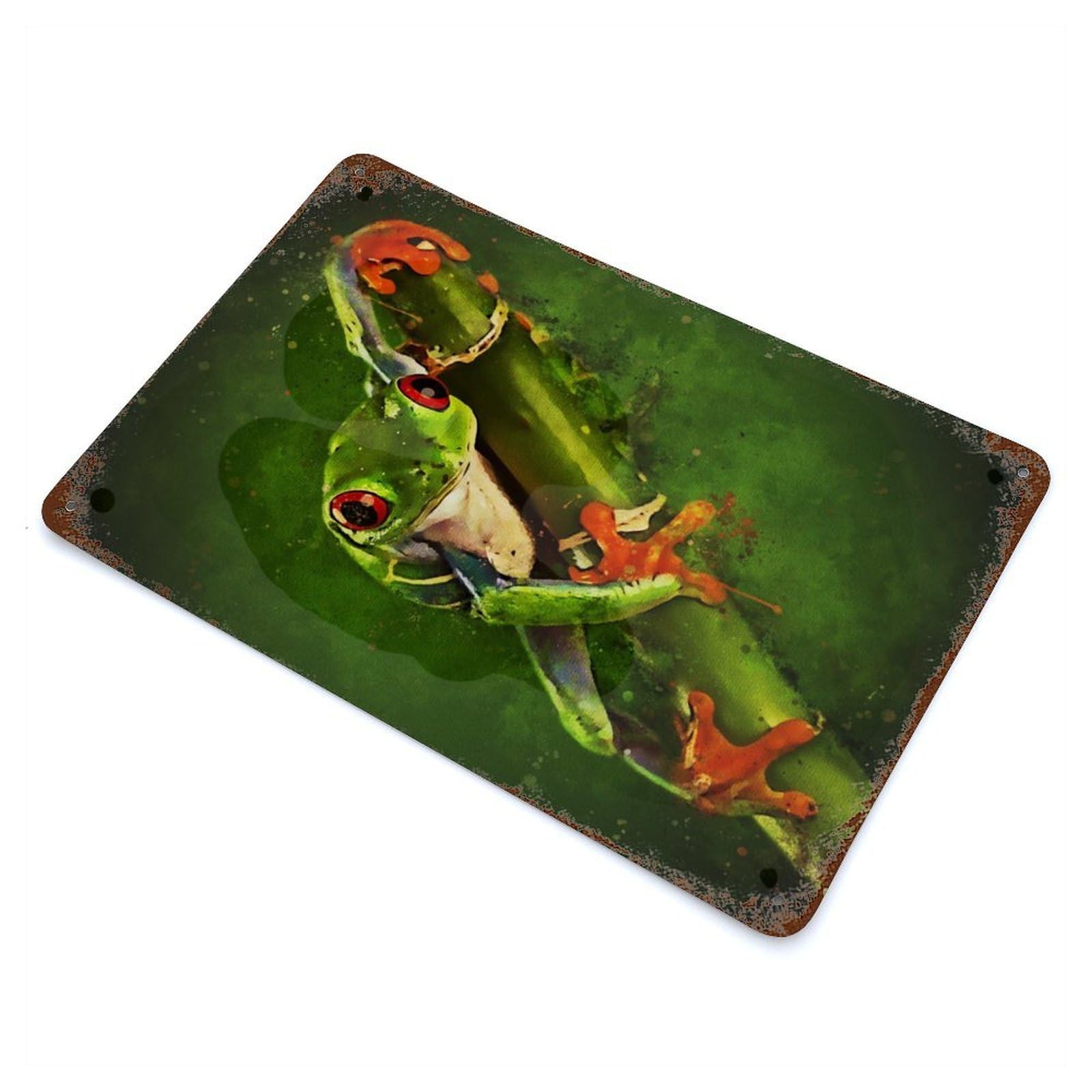 Frog Watercolor 11.8"x7.9" Rustic Tin Plaque, Novelty Wall Decor for Living Room, Hallway And Home Decor