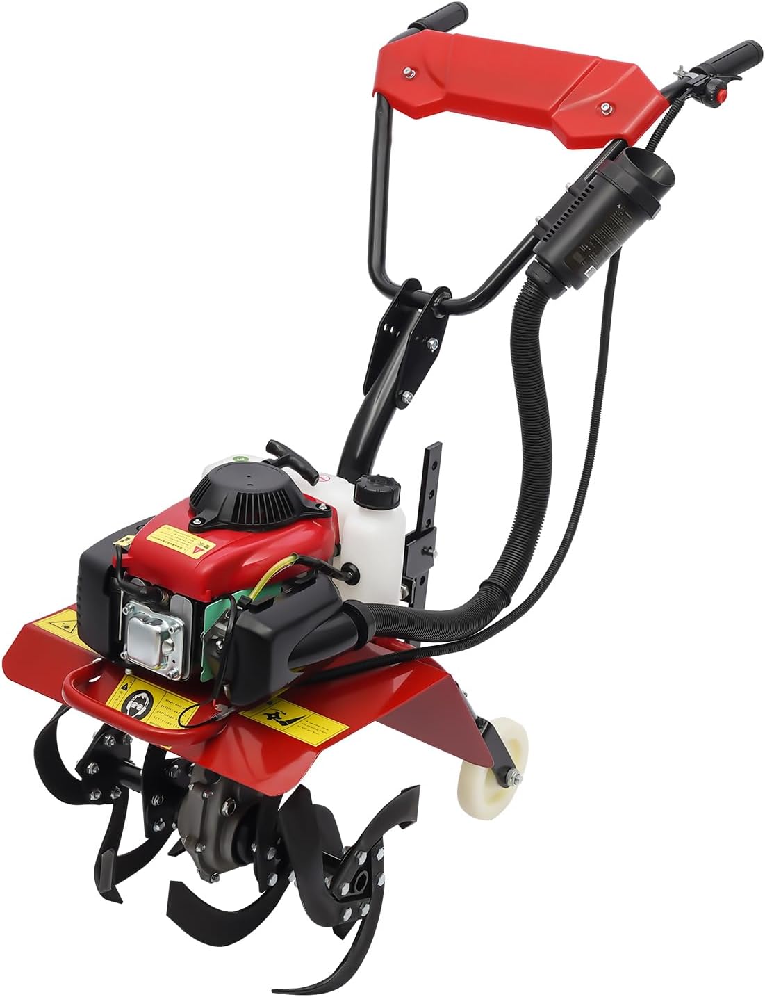 Garden Tiller/Cultivator 63CC 4-Stroke Gas Powered Hand Rotary Front Tine Tiller Rototiller Garden Tool Cordless, Gear Drive Transmission, Adjustable Tilling Depth