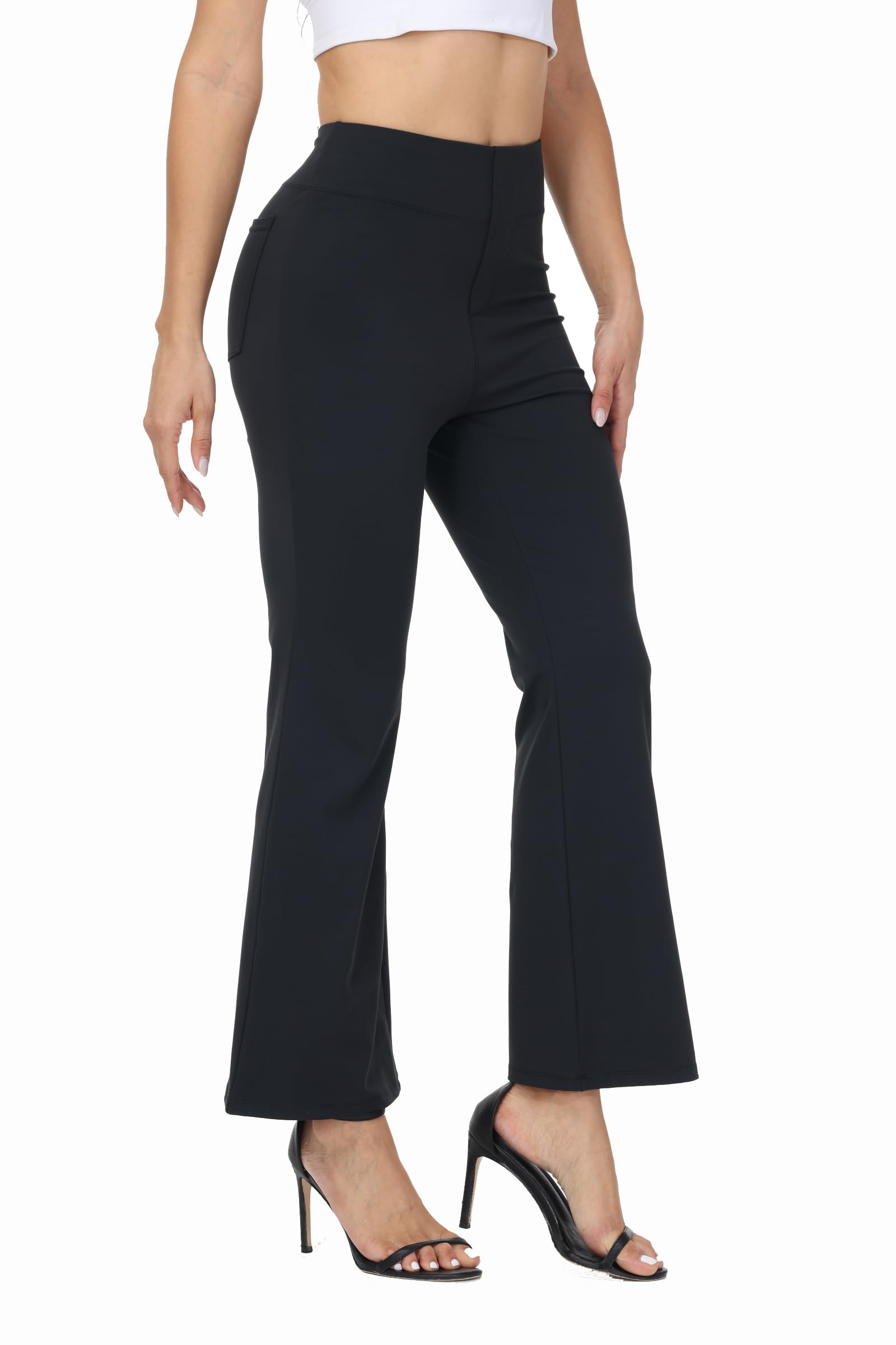 Womens Wide Leg Dress Pants Business Casual Work Trousers High Waisted with Pockets Trendy Stretch Office Slacks