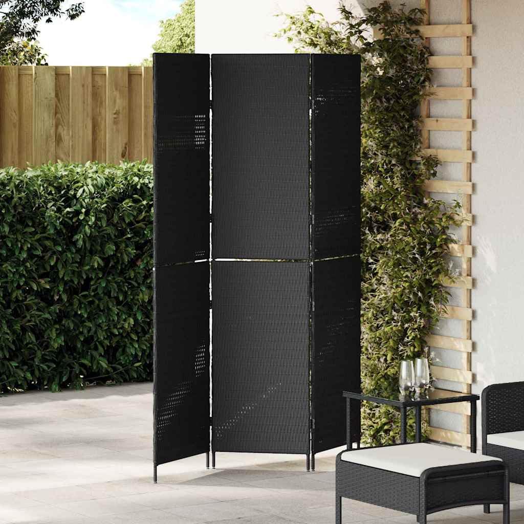 Paravent poly rattan noir 146x180 cm pliable pour salon