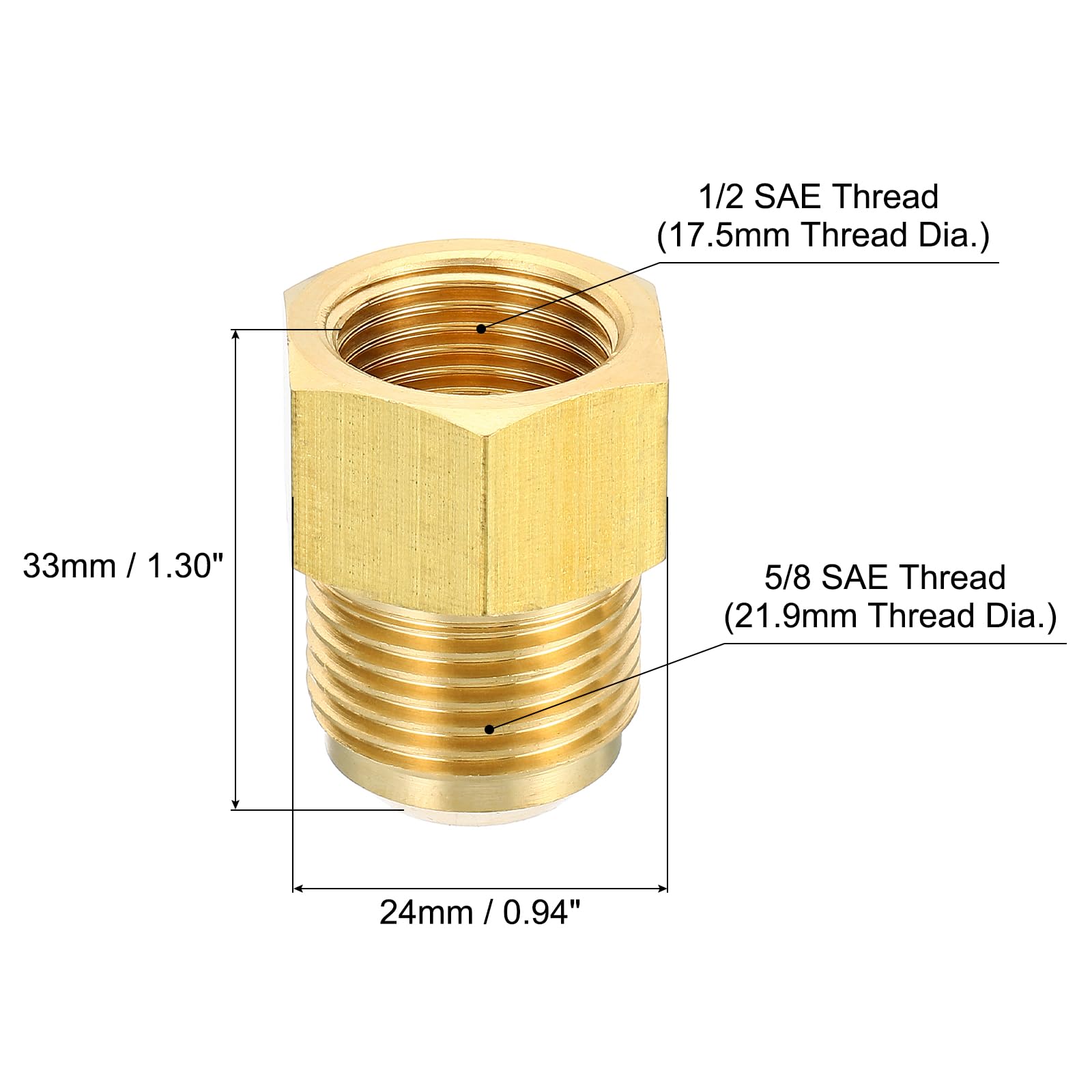 PATIKIL Messing-Rohrverbinder 5/8 SAE Stecker Auf 1/2 SAE Buchse – 3 Stück Mit PTFE-Band, 45° Bördel, Für Klima, Gas & Öl