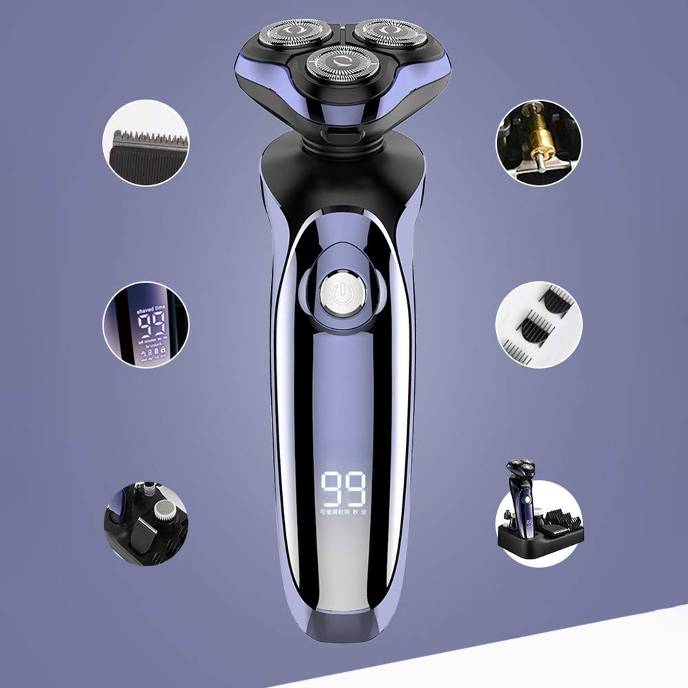 Afeitadora Eléctrica Hombre,Maquina Afeitar Barba Rotativa inalámbrica Impermeable 4 en 1 Uso Seco y Húmedo,Cabezales Giratorios 4D, LED Indicador