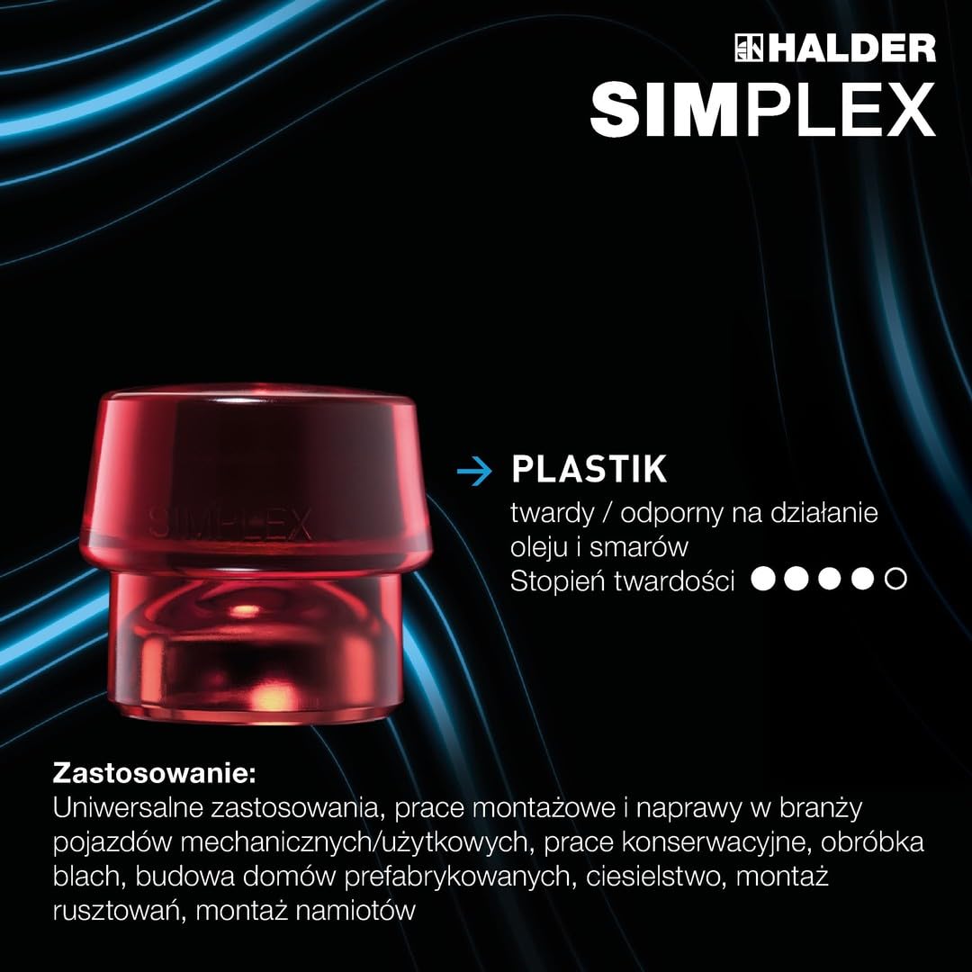 Młotek z miekkim bijakiem SIMPLEX,obuch gumowy/z tworzywa sztucz. 40mm HALDER