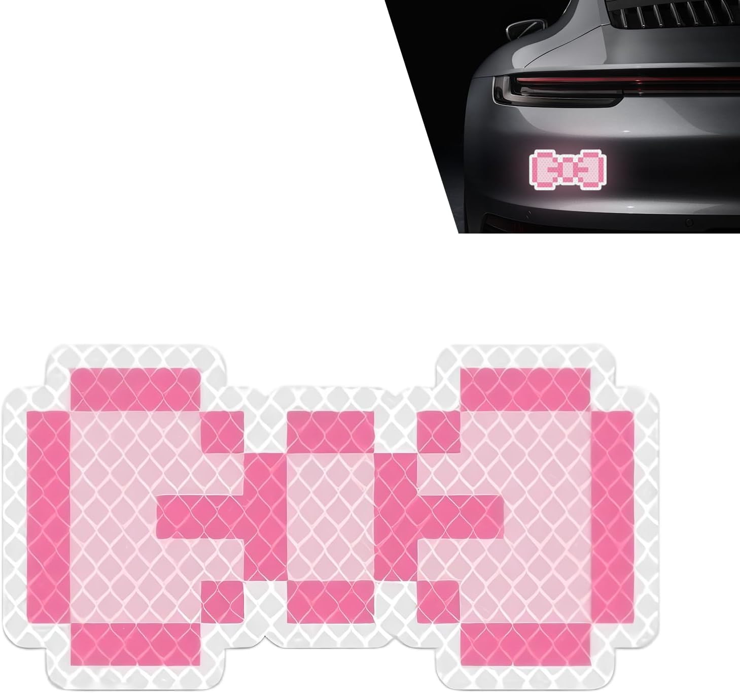 Bow Car Reflective Sticker, 2.6" x 4.96" Night Collision Prevention Car Body Rear Warning Decal, Cute Bowknot Self-Adhesive Waterproof Decoration Sticker, Universal for Most Cars (Pink)