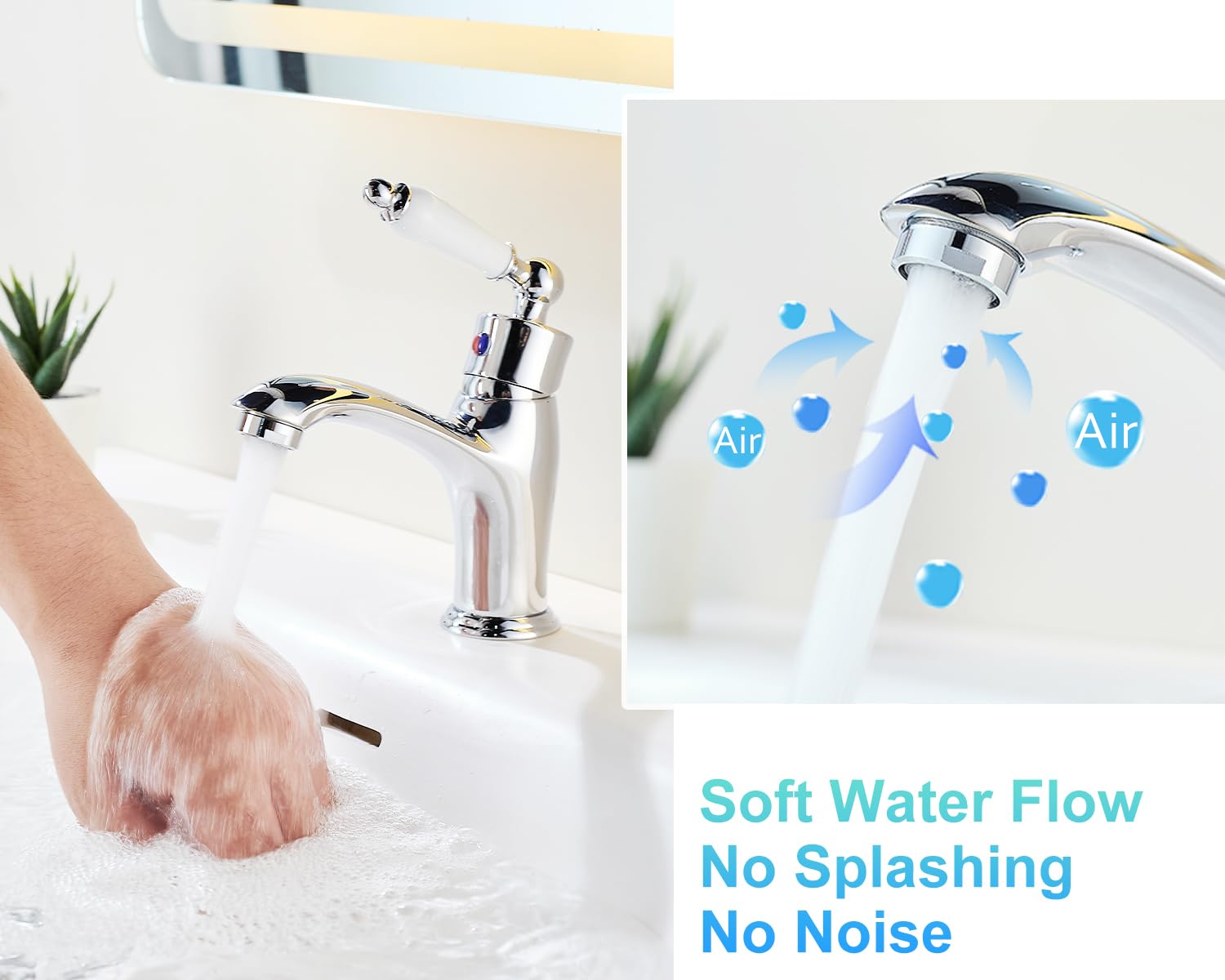 Maynosi Traditional Bathroom Basin Mixer Tap, Luxury Victorian Basin Mixer, Single Lever Mono Sink Tap with Flexible Tails - Image 4
