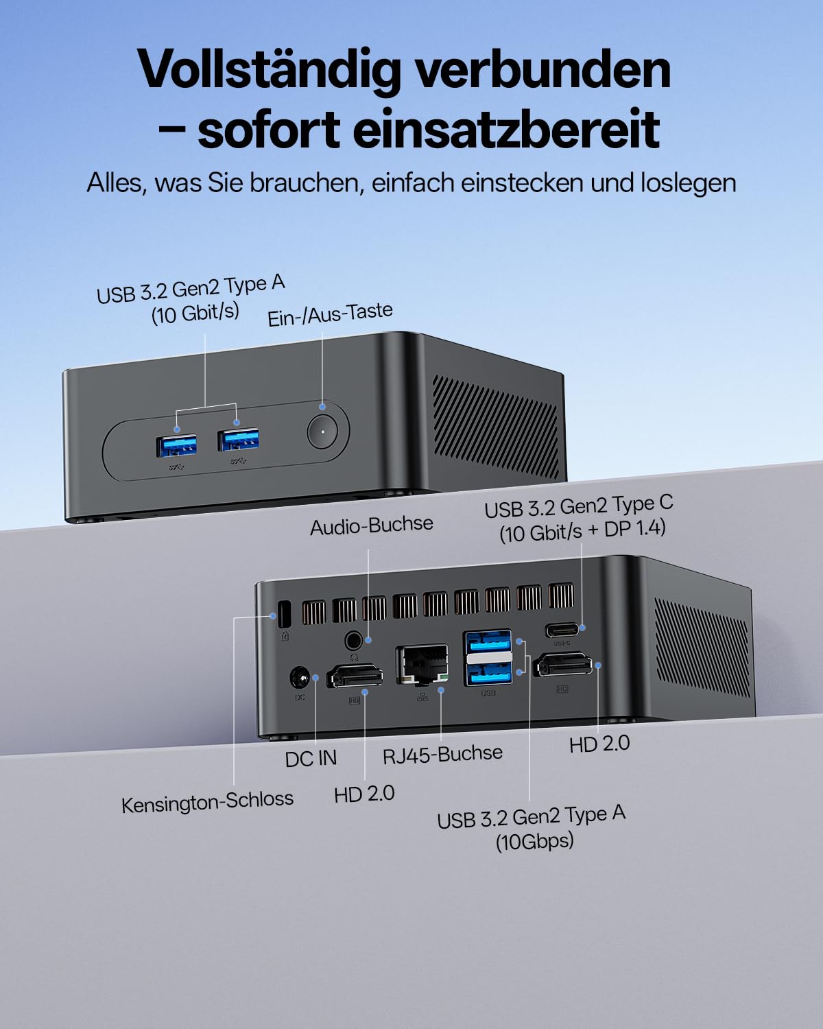 PELADN WI7 Business Mini PC, Intel 7505, 8GB LPDDR4, 256GB SSD | N100/N150-Alternative, SSD bis 4TB, 5× USB, 3× 4K, Type-C/HDMI, Wi-Fi 6, BT 5.3, 3 Jahre Garantie für Zuhause und Studium