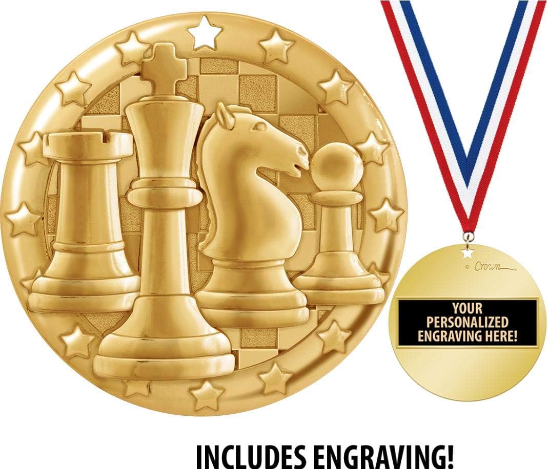 Crown Awards Chess Medal, 2" Shiny Gold Chess Medals for Kids with Free Custom Engraving