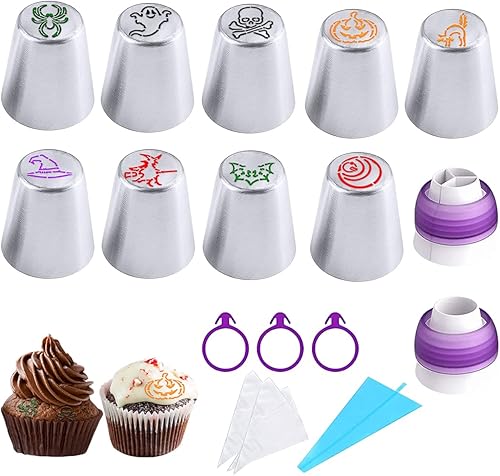 Juego de puntas y bolsas rusas para tuberías de todo el día de los santos, boquillas para glaseado de flores, kit de tuberías de glaseado de