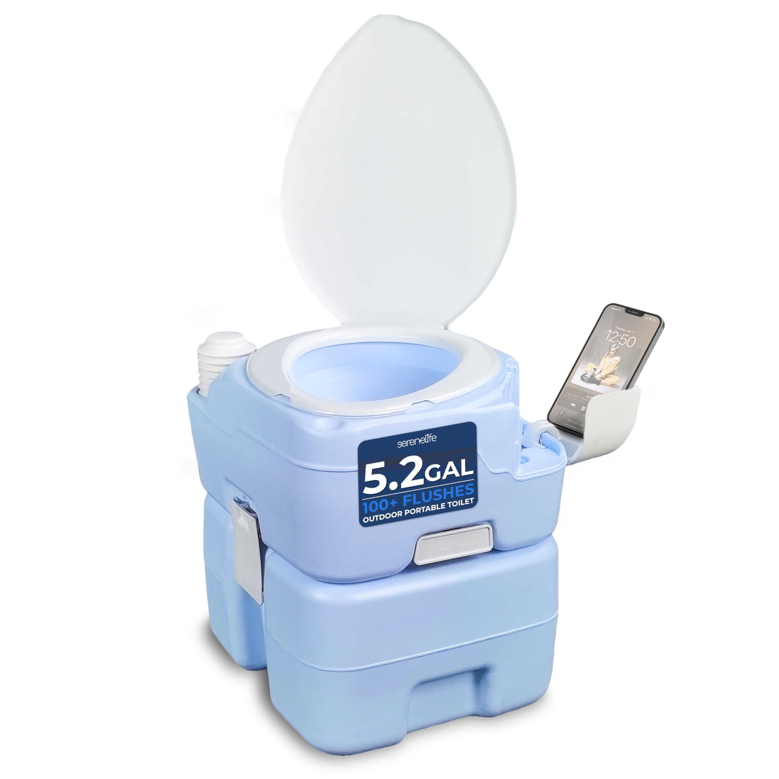 SereneLife 5.3 Gal Portable Toilet with Extra Large Seat, Moonwhite
