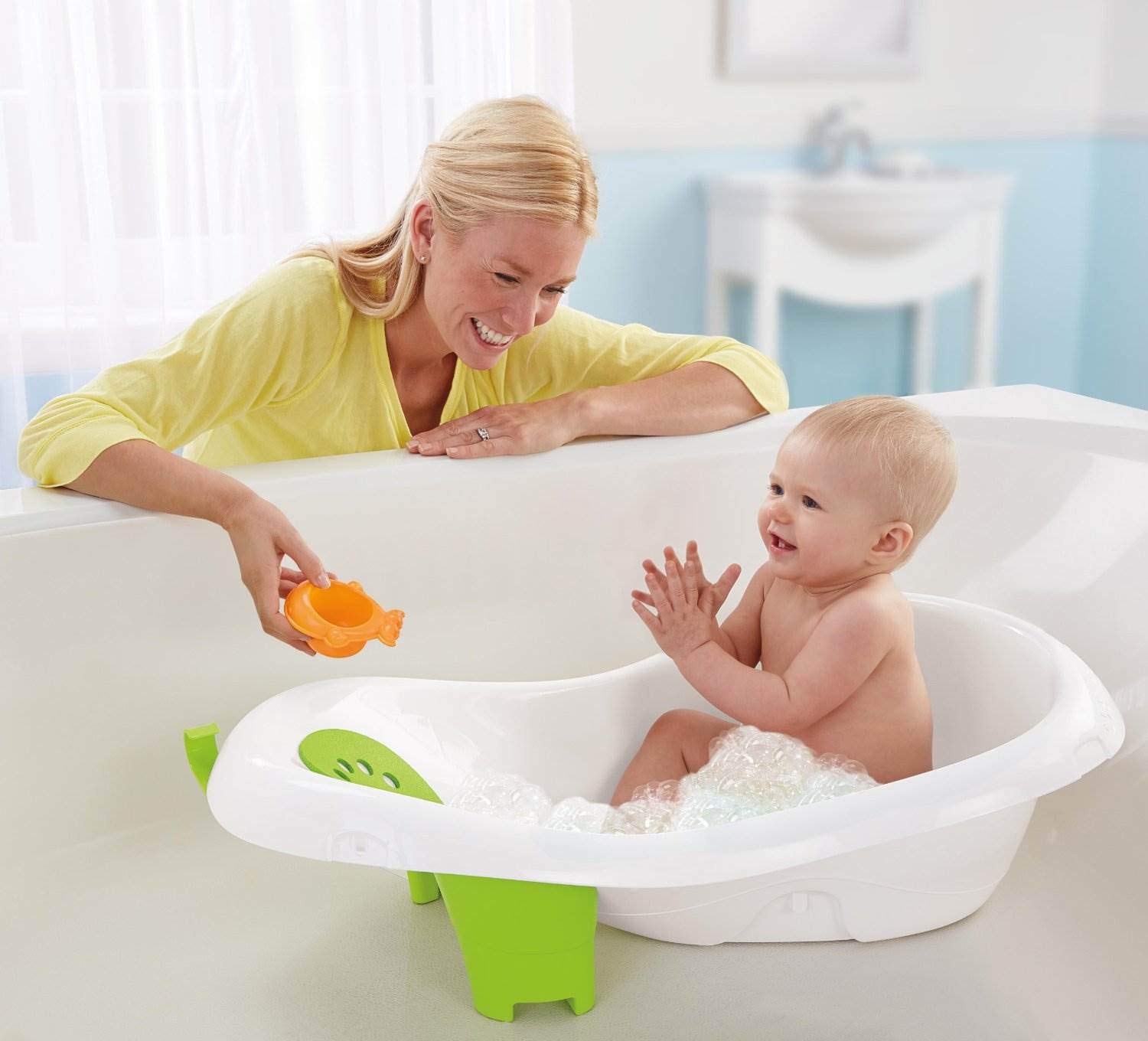 Fisher-Price 4-in-1 Sling 'n Seat Tub, Green, Convertible Baby to Toddler Bath Tub with Seat and Toys