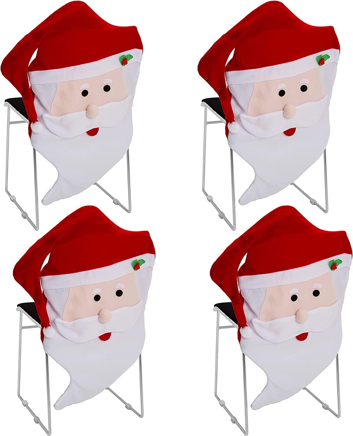 AGM 4pack Christmas Chair Back Covers, Santa Claus Red Hat Chair Cover for Xmas Home Dining