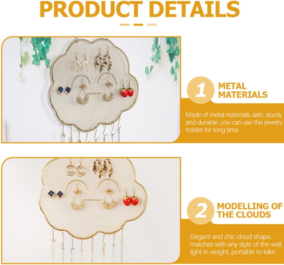 Toddmomy Cloud Shape Jewelry Organizer Wall Hanging Metal Gold Display image 3