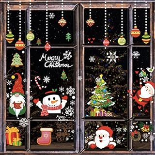 Christmas Window Stickers, Double-Sided 9 Sheets (213 Pcs) Reusable Stickers with Santa Claus Snowman Reindeer Snowflake for Christmas Party