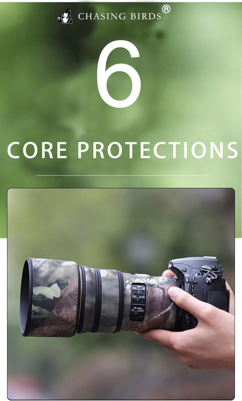 CHASING BIRDS Lens Camouflage Waterproof Coat for Nikon AF-S 300mm F/4E PF ED VR Rainproof Lens Protective Cover (Green Leaf Camouflage, RT-1)