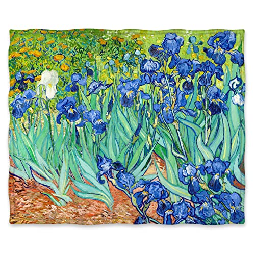 Jekeno Floral Blanket Flower Gifts for Women Kids Girls Wife Mom Birthday Christmas Home Bedroom Blue Purple Flowers Flowers Oil Painting Decor Soft Cozy Throw Blankets 50"x60"