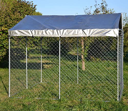 Hundezwinger mit Dach 3x3x1,83 m, verschließbare Tür, Tiergehege mit UV- & wasserbeständigem Dach