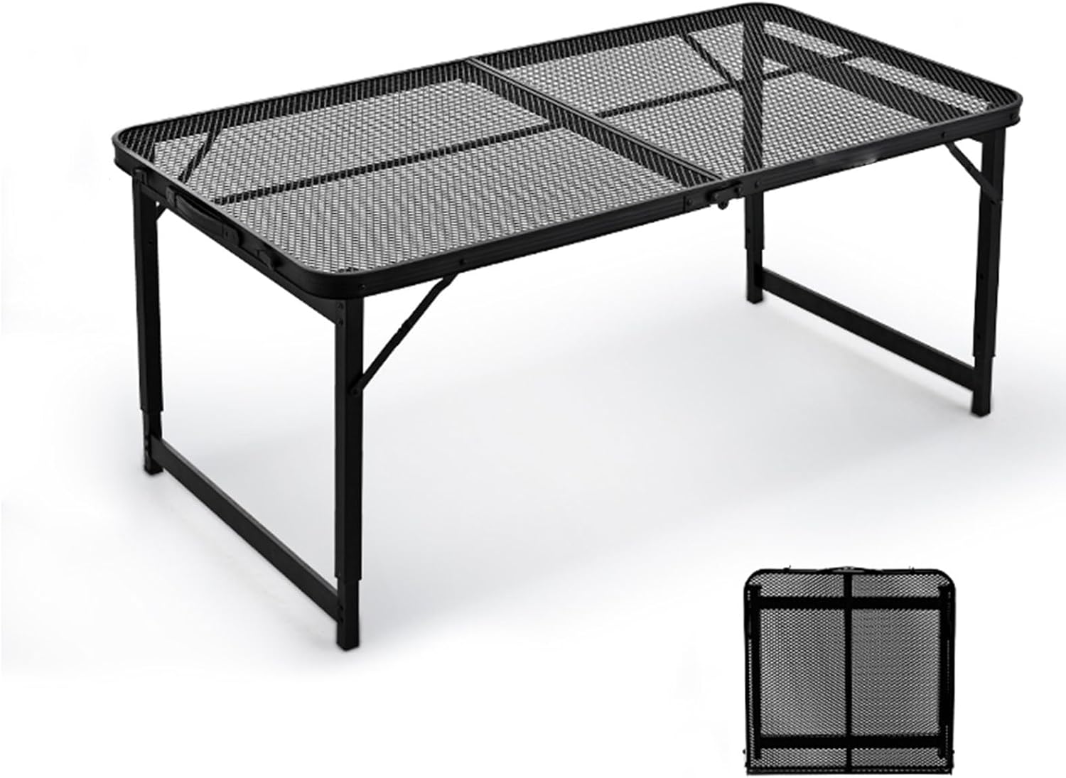 Foldable Table Portable Tables Folding Mesh Cut-Out Design Small Indoor Outdoor Adjustable Height Folding Table with Carrying Handle Camping Table