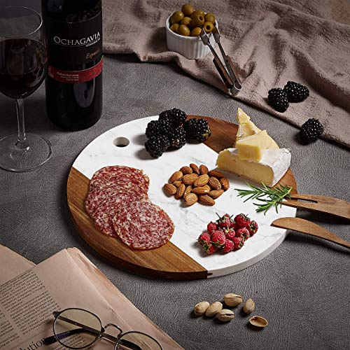 Tabla Redonda de Cortar y Tabla de Queso de Mármol con Acacia 12" - Hermoso Tablero Artesanal para Charcutería para Dos Personas - Regalo Perfecto para Nuevo Hogar miniatura 2