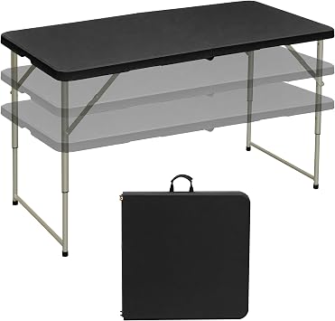 VECELO Folding Table 4 Ft, 3 Adjustable Height, Portable w/Handle, Black