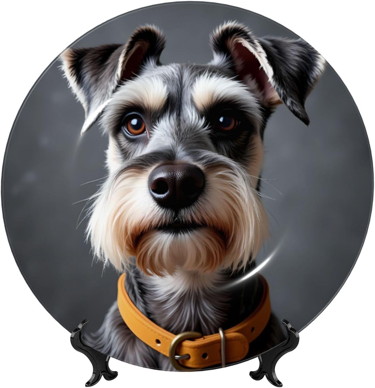 Animal Schnauzer Dog Style Ceramic Plate Display Decorative Plate With Stand Wall Hanging Plate For Home Decor 10 Inch
