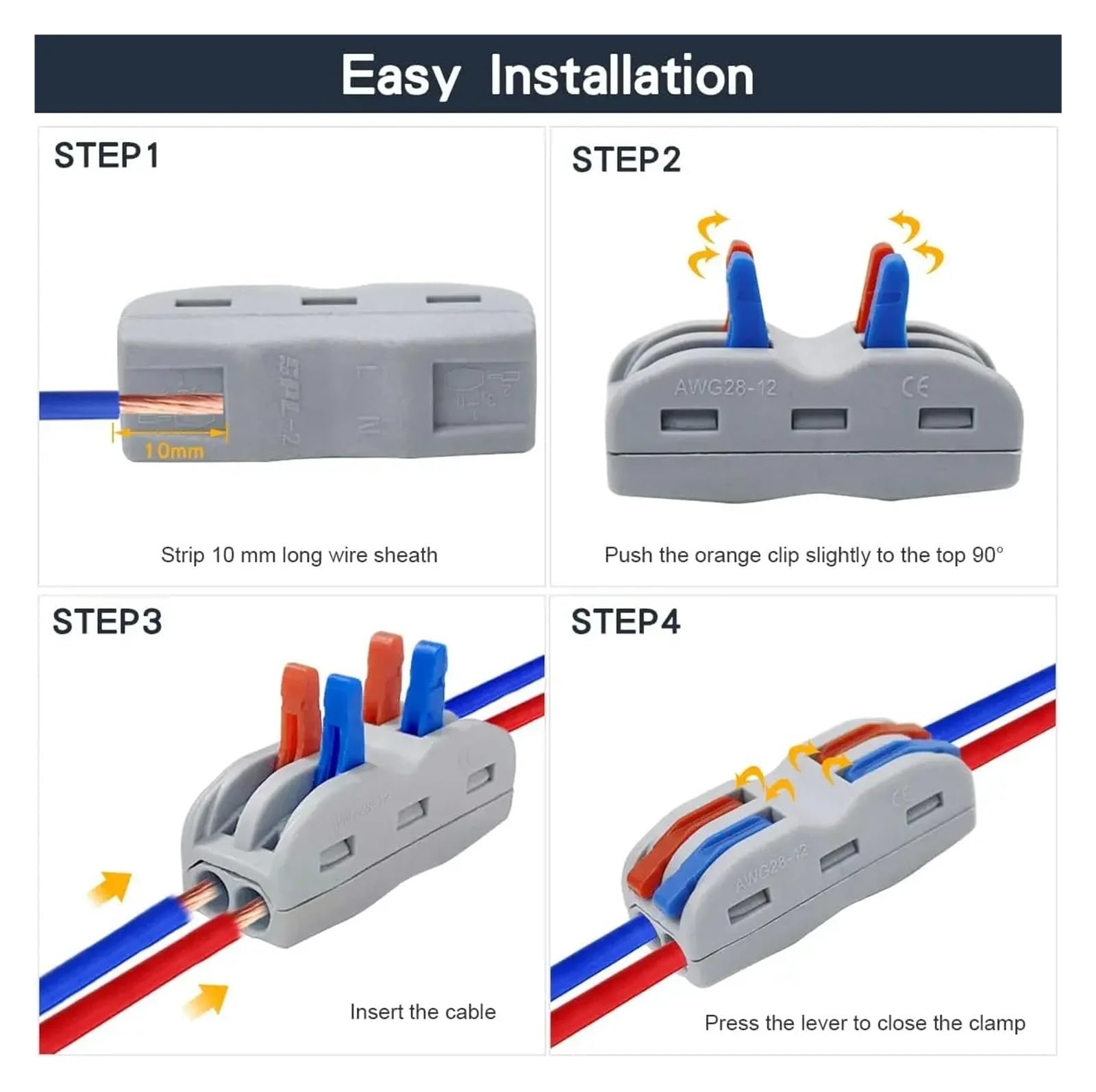 Kit de empalme bloque terminales conector cable a presión | Juego De Conector De Cable Y Bloque De Terminales De Inserción Rápida, Diseño De Empalme(SPL-3(PCT-223) Color,50 PCS)